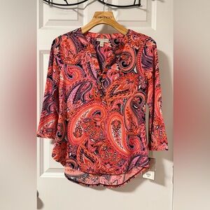 Dana Buchman Pink and Orange Paisley Blouse